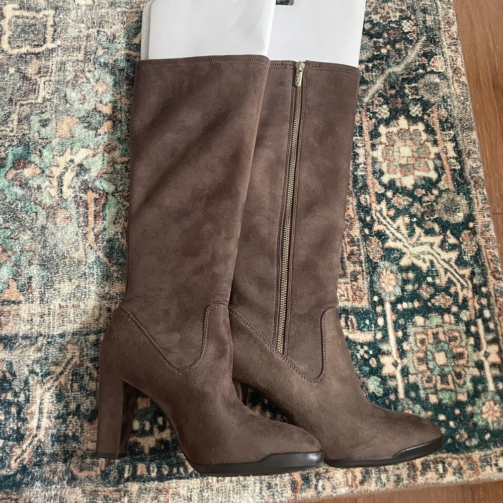 Brand New Never Worn AK Sport Faux Suede Brown Knee High, high heel Boots 7.5